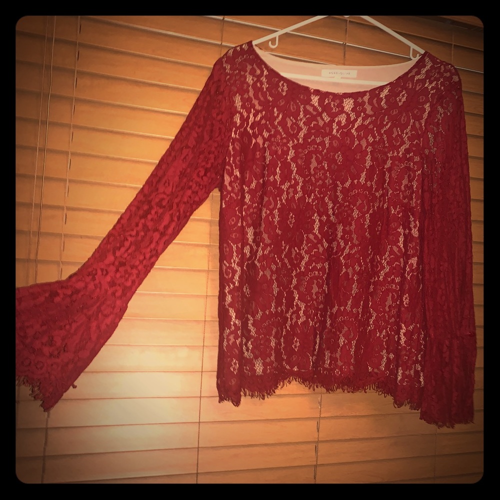 Maroon lace blouse with undershirt & bell sleeves